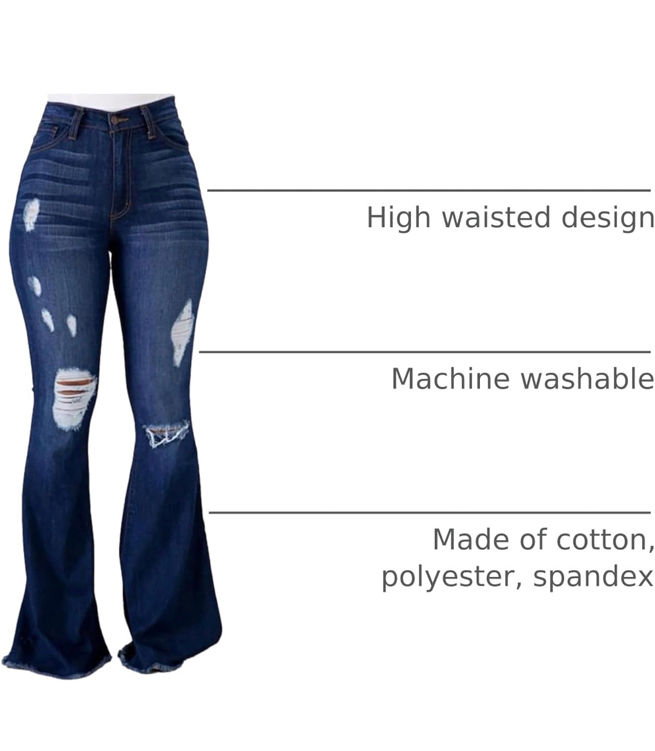 Women’s High-Waisted Distressed Flare Jeans – Dark Wash Stretch Denim